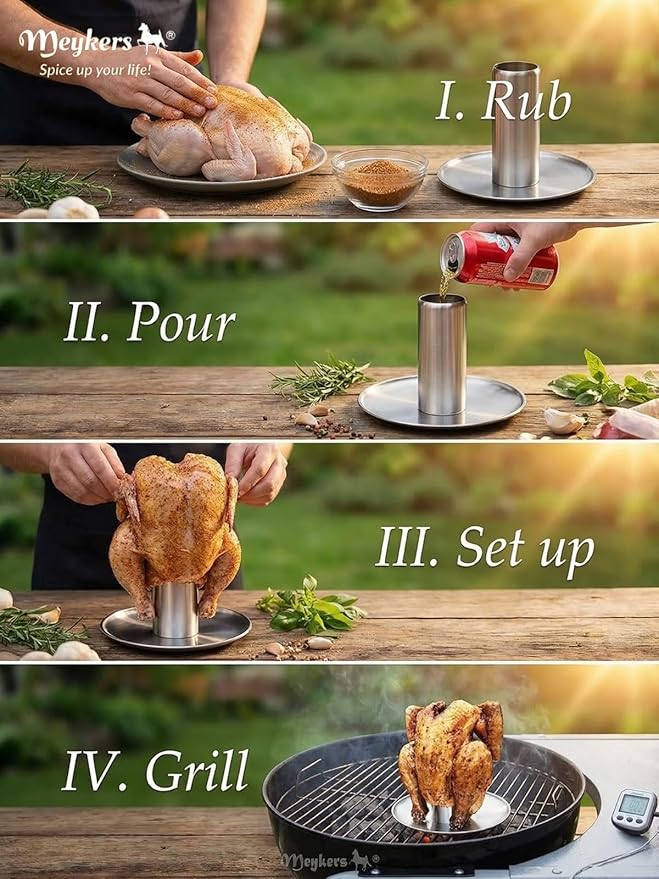 Meykers Beer Can Chicken Stand [New Upgraded] for Grill Smoker Oven | Vertical Beer Butt Chicken Holder Roaster | Made of 304 Stainless Steel Dishwasher Safe | BBQ Rack Barbeque Accessories (1 Pack)