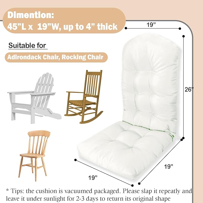 Adirondack Chair Cushion, Outdoor Patio Furniture Seat Pad, Waterproof | Waterproof cover with straps, PP cotton, high back thick seat pad for adirondack rocking chair indoor outdoor porch 44x19x4