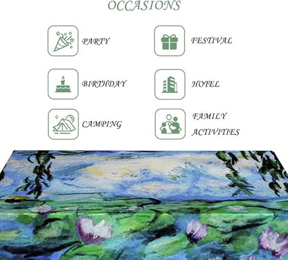 60x120 Inch Monet Water Lilies Rectangle Tablecloth Nature Landscape Impressionist Oil Painting French Vintage Table Cloth Waterproof Durable Table Cover for Kitchen Dining Party Art Home