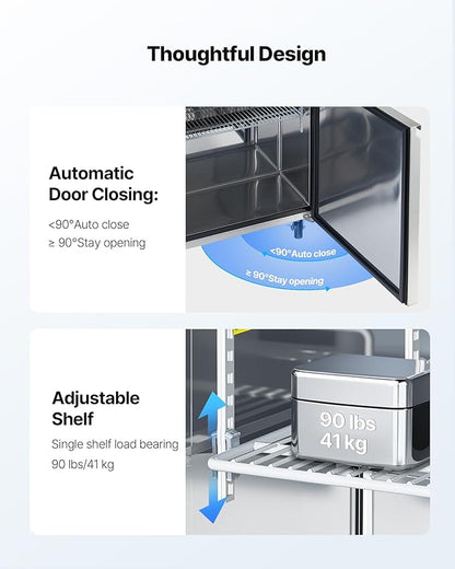 VEVOR 48"W Commercial Refrigerator, 12.5 Cu. Ft Sandwich Prep Refrigerated Table, Mega Top Food Prep Fridge with 12 Pans and Cutting Board, Stainless Steel Salad Prep Cooler for Restaurant, Food Truck