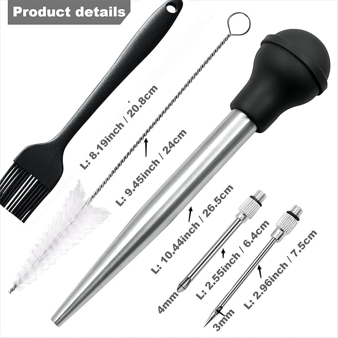 Turkey Baster, Baster Syringe for Cooking, Stainless Steel Turkey Baster with Silicone Bulb, Baster with Cleaning Brush &BBQ Brush&Marinade Needles, Baster for Home Baking&Kitchen Orange