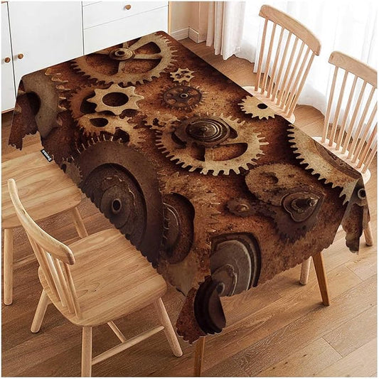 Swono Clock Gear Table Covers 52x70 Inch Steampunk Old Mental Mechanical Clock Gears Wipeable Tablecloth Kitchen Dinning Tabletop Decoration, Table Cloth for Outdoor and Indoor Use