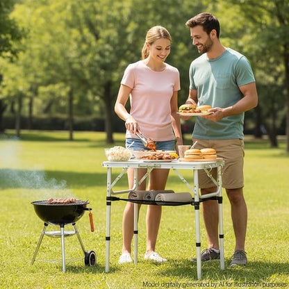 YUFIFAIRY Small Folding Table Portable, 24" L x16 W Foldable Camp Table | Lightweight Aluminum Folding Camping Table with Storage Net for Indoor Outdoor Cooking Picnic, 3 Adjustable Height Max 27.5"