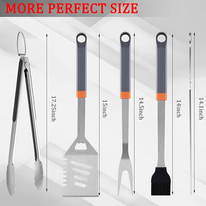 15PCS Grill Set, BBQ Grilling Accessories with Tongs Spatula Skewers, Stainless Steel Grill Utensils Set with Hooks & Apron Storage Bag for Outdoor Cooking, Camping, Practical Gifts for Men Dad