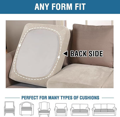 H.VERSAILTEX Velvet Stretch Couch Cushion Cover Plush Cushion Slipcover for Chair Loveseat Sofa Cushion Furniture Protector Seat Cushion Sofa Cover (2 Piece Medium Sofa Cushion Covers, Ivory)