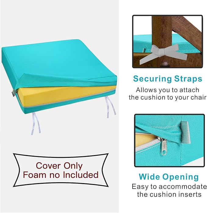 NettyPro Patio Chair Seat Cushion Covers Set 4, Waterproof Outdoor Furniture Cushion Slipcovers with Zipper and Tie, 20 x 18 x 4 Inch, Replacement Cover Only, Turquoise