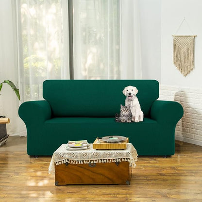 LURKA Stretch Loveseat Sofa Slipcovers 1 Piece Couch Covers for Sofa Furniture Protector Full Sofa Covers with Elastic Bottom for Kids and Dog (Dark Green, Medium)