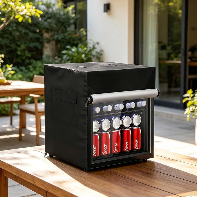 Bitubi Beverage Refrigerator Cooler Cover,Outdoor Fridge Cover – Waterproof, Dustproof, Sun-Proof, 17" W x 17" D x 22" H. Suitable for most Beer or Wine Mini Fridge/Drink Fridge (Black)