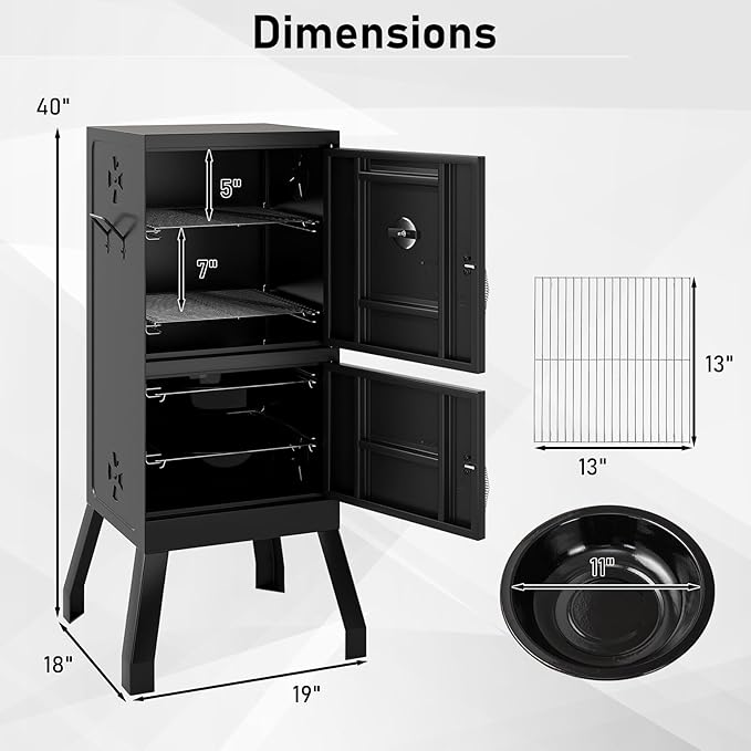 MAT EXPERT Vertical Charcoal Grills, 40" Multiple People BBQ Smoker Grill w/Removable Water Pan & Grill Grates, 4 Adjustable Air Dampers, Built-in Thermometer, Outdoor Charcoal Smoker for Backyard