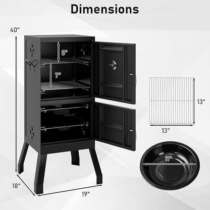 MAT EXPERT Vertical Charcoal Grills, 40" Multiple People BBQ Smoker Grill w/Removable Water Pan & Grill Grates, 4 Adjustable Air Dampers, Built-in Thermometer, Outdoor Charcoal Smoker for Backyard
