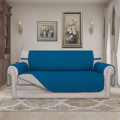 Easy-Going Reversible Couch Cover, 2 Cushion Sofa, Peacockblue/Beige | Oversized Loveseat, Machine Washable Slipcover For Dogs, Water Resistant Mat, Living Room, Non-Slip Sofa Cover, Pet Friendly