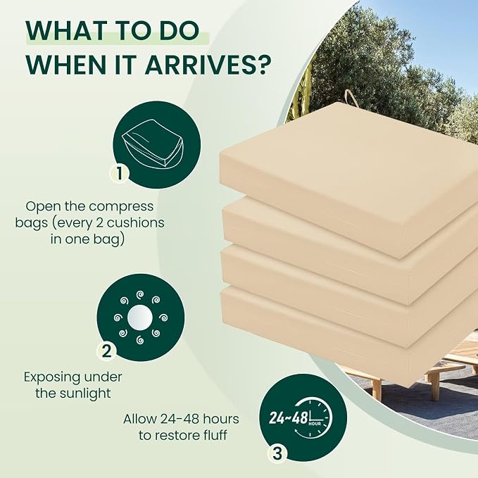 HARBOREST Outdoor Chair Cushions Set of 4, Water Resistant Patio Chair Cushions with Ties, Square Corner Outdoor Seat Cushions for Patio Furniture, 18.5"x16"x3", Beige