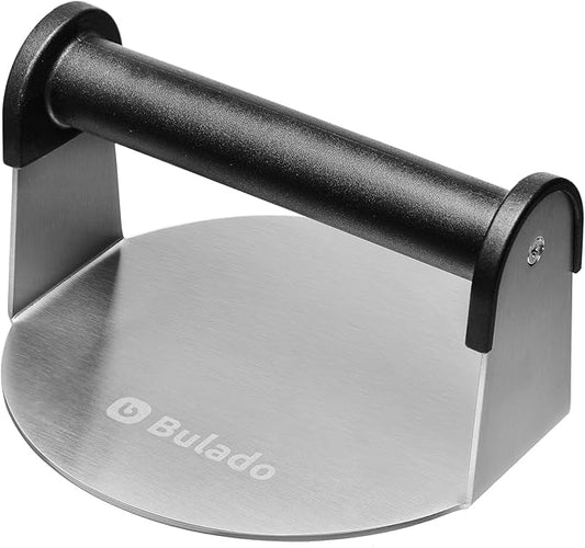 Bulado Burger Press, 6'' Round Burger Smasher for Griddle with Heat-resistant Handle, Stainless Steel Non-stick Hamburger Smasher Tool for Flat Top Griddle, Grill, BBQ, Cooking, Gift Package