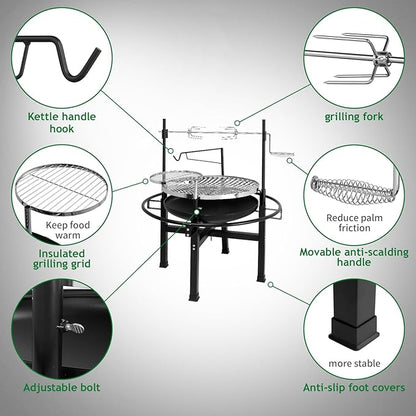 Black Barbecue Grill, Portable Outdoor Charcoal Grill, Grill Rotisseries, Rotatable BBQ Rotisserie,Charcoal Grill Rotisserie Roaster System,Outdoor Cooking Barbecue Camping BBQ Grill 85 X 85 X 108CM
