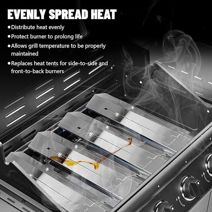 Universal Stainless Steel Adjustable Grill Heat Plates Heat Tents Heat Shields Grill Burner Cover,Compatible with Charbroil, Nexgrill, Brinkmann, Dyna Glo etc.,Extends from 11.75" up to 21" L, 4 Pack