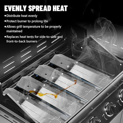 Universal Stainless Steel Adjustable Grill Heat Plates Heat Tents Heat Shields Grill Burner Cover,Compatible with Charbroil, Nexgrill, Brinkmann, Dyna Glo etc.,Extends from 11.75" up to 21" L, 4 Pack