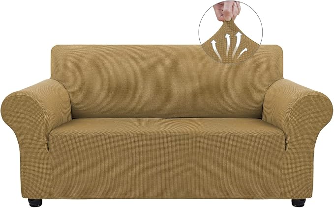 Asnomy Stretch Couch Covers Washable, loveseat Cover Slipcovers,Light Brown | 1-Piece Sofa Cover(55"-78") loveseat cover Furniture Protector Soft Jacquard,Non-Slip Elastic Bottom for Dogs & Kids
