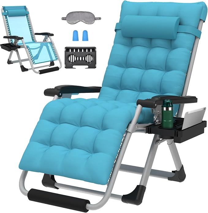 ZENPETIO 29In XL Zero Gravity Chair, 440LBS with Cushion | Anti Gravity Recliner Lounge Chair with Aluminum Alloy Lock & Footrest, 90-170° Adjustable, for Lawn Patio Indoor Outdoor