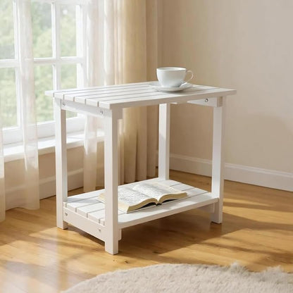 Shine Company Indoor/Outdoor Providence Rectangular Acacia Wooden Side Table, White