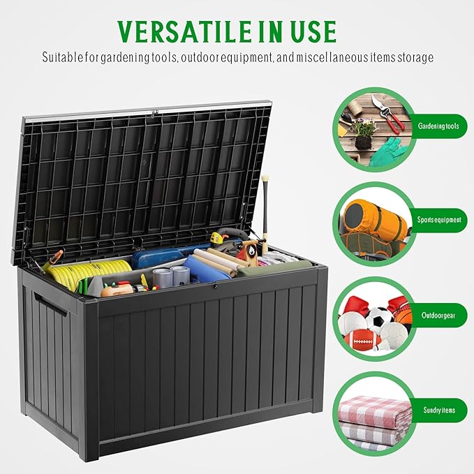 FEFLO 230 Gallon Resin Desk Boxes, Lockable Outdoor Storage Box for Furniture, Toy, Shoe, Garden & Patio Tools Storage, IP54 Weatherproof Package Delivery Boxes for Outside - Black