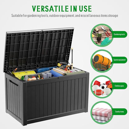 FEFLO 230 Gallon Resin Desk Boxes, Lockable Outdoor Storage Box for Furniture, Toy, Shoe, Garden & Patio Tools Storage, IP54 Weatherproof Package Delivery Boxes for Outside - Black