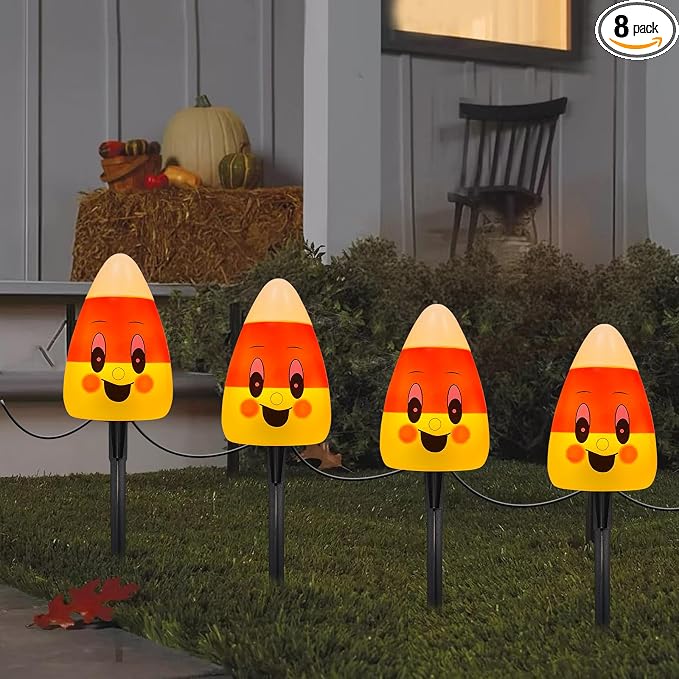 Halloween Candy Corn Pathway Lights Outdoor, 7Ft C7 LED Halloween Decorations Candy Corn Pathway String Lights Waterproof with 4 Stakes for Outdoor Garden Walkway Driveway Lawn Party Decor