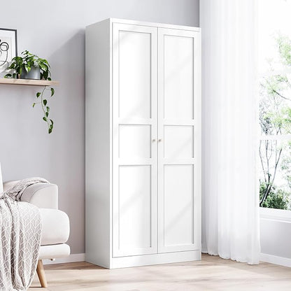 Yizosh Metal Storage Cabinet - 71" White Kitchen Pantry with 2 Doors and 5 Adjustable Shelves, 5-Tier Tall Steel Locker for Living Room, Dining Room