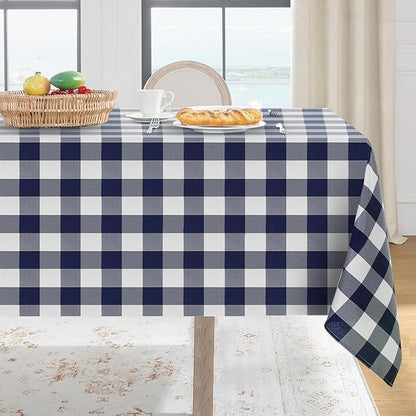 Softalker Gingham Checkered Tablecloth Rectangle - Outdoor Waterproof Buffalo Plaid Table Cloth, Stain Resistant Washable Table Cover for Picnic, Camping, Dining - Navy Blue and White, 54 x 78 Inch