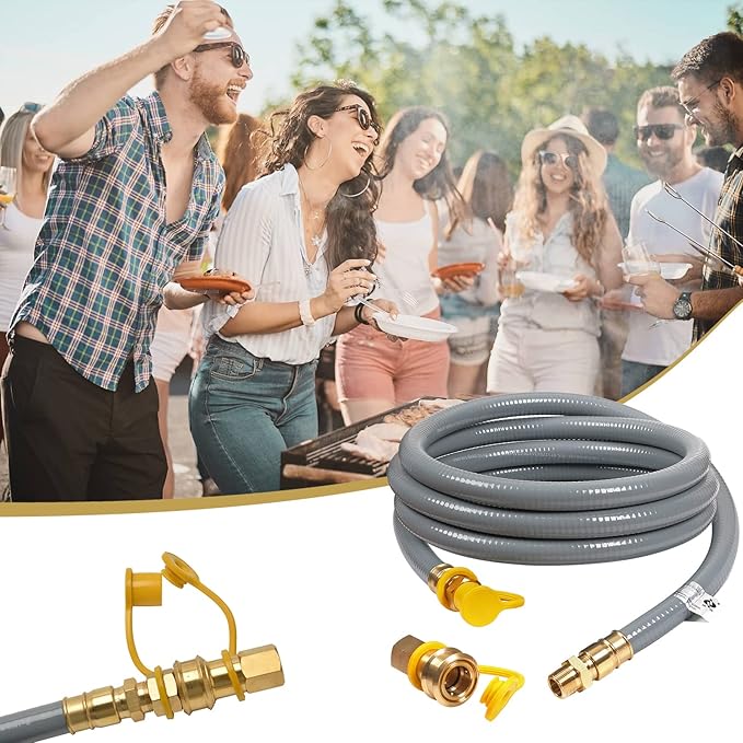 12FT, 24FT, 36FT, 56FT 3/4" ID Natural Gas Hose with Quick Connect | 3/4" ID Natural Gas Hose with Quick Connect Fittings for NG/LP Propane Appliances, Grill,Patio Heaters,Generators