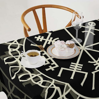 Vintage Viking Pattern Tablecloth, Viking Ancient Runic Scandinavian Celtic Seasonal Table Cloth Waterproof Wipeable Table Cover for Picnic Holiday Party Kitchen Dining 60x110