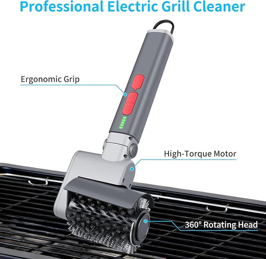 FLYSH Electric Grill Brush, Cordless BBQ Grill Cleaner with 3 Heads, 3-Speed & Angle Adjust, 58W 5200mAh 150-Min Runtime, IPX7 Waterproof for Outdoor Barbecue Grates
