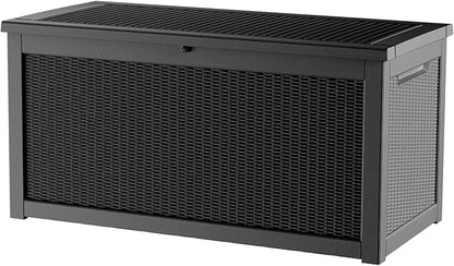 320 Gallon Large Outdoor Storage Box Waterproof, UV Resistant Resin Deck Box with Hydraulic Rod for Patio Furniture,Garden Tools,Cushions, Easy to Install（Black）