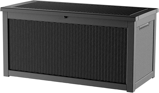 320 Gallon Large Outdoor Storage Box Waterproof, UV Resistant Resin Deck Box with Hydraulic Rod for Patio Furniture,Garden Tools,Cushions, Easy to Install（Black）