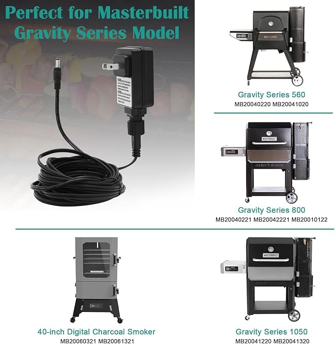 Power Adapter Replacement Part 9004190216 for Masterbuilt Gravity Series 560/800/1050 XL Digital Charcoal Grill and Smoker, Supply with 15 FT Long Cord