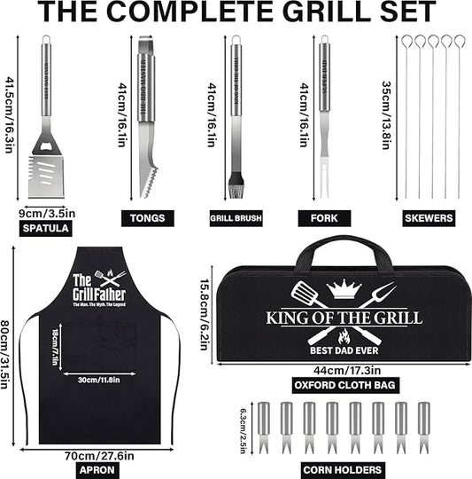 19Pcs Dad Father's Day Gifts from Daughter Son BBQ Grill Tools Set with Apron Portable Bag Heavy Duty Stainless Steel Grilling Utensils Barbecue Accessories Kit for Men Father Papa Birthday Present