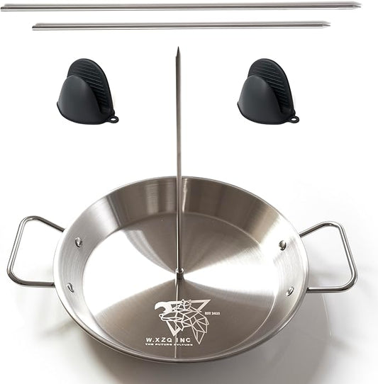 W.xZQ inc Al Pastor Vertical Skewer for Grill or Oven Stainless Steel includes 3 Removable Spikes (8", 10", 12") & Silicone Oven Mitts