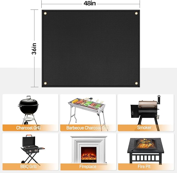 Under Grill Mats for Outdoor Grill - Fire Pit Mat & Fireplace Mat to Protect Deck and Patio, Heat Resistant Griddle Accessories Compatible with Blackstone 22in Griddle, 48x36x0.04in, Black