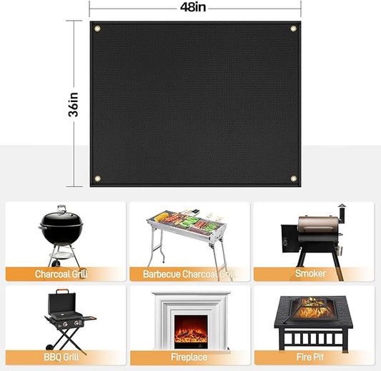 Under Grill Mats for Outdoor Grill - Fire Pit Mat & Fireplace Mat to Protect Deck and Patio, Heat Resistant Griddle Accessories Compatible with Blackstone 22in Griddle, 48x36x0.04in, Black