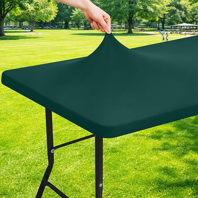 Moosfor Spandex 4 Foot Rectangle Table Cloth, Elastic Fitted Tablecloths for Picnic, Stretch Washable Patio Table Cover for Outdoor, Camping, Banquet and Parties (Blackish Green, 30"x48")
