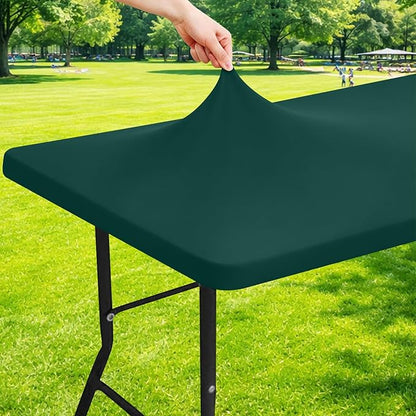 Moosfor Spandex 4 Foot Rectangle Table Cloth, Elastic Fitted Tablecloths for Picnic, Stretch Washable Patio Table Cover for Outdoor, Camping, Banquet and Parties (Blackish Green, 30"x48")