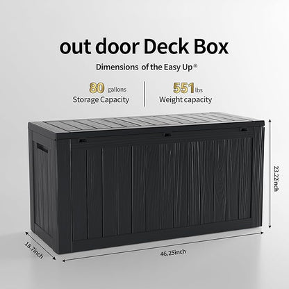80 Gallon Lockable Resin Outdoor Storage Box, Waterproof & Weather Resistant Deck Box for Patio Cushion, Garden Tools & Pool Accessories, Black