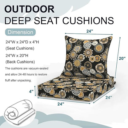 DYTXIII Outdoor Deep Seat Cushion Set, Water Repellent 24"x24" Patio Thick Cushions Replacement with Seat & Back Pillow for Patio Sofa, Wicker Chair, Couch - Black Yellow Crosby
