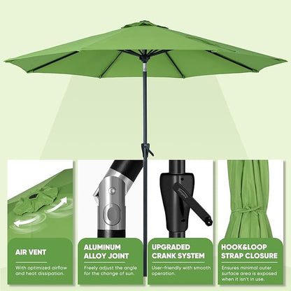 Tempera Patio Market Outdoor Table Umbrella with Push Button Tilt and Crank, Large Sun Umbrella with Sturdy Pole & Fade Resistant Canopy, Easy to Set