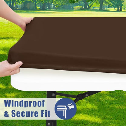 Moosfor 2 Pack Rectangle Spandex Fitted Table Cloth, 4FT Elastic Tablecloth | Washable Picnic Table Cover, Stretch Waterproof Table cloths for Party, Patio, Dining, Kitchen, 24" x 48", Coffee