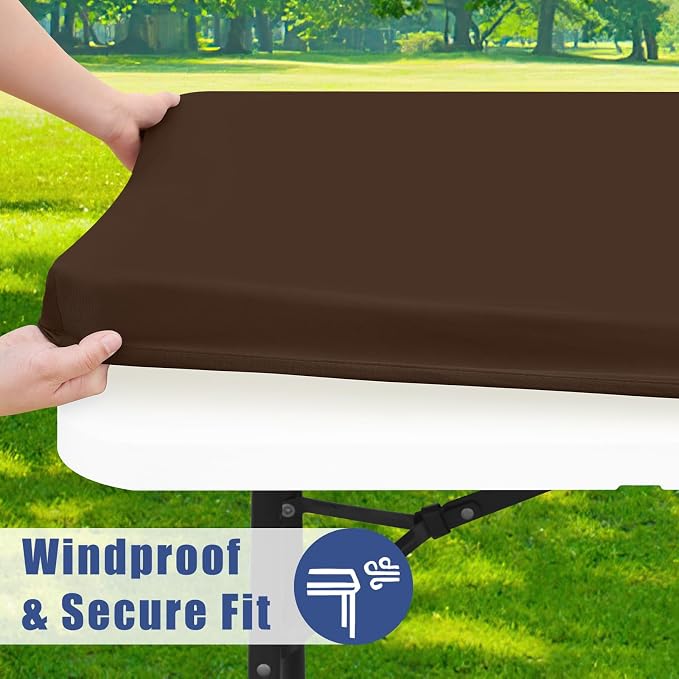 Moosfor Spandex 6 Foot Rectangle Table Cloth, Elastic Fitted Tablecloths for Picnic, Stretch Washable Patio Table Cover for Outdoor, Camping, Banquet and Parties (Coffee, 30"x72")
