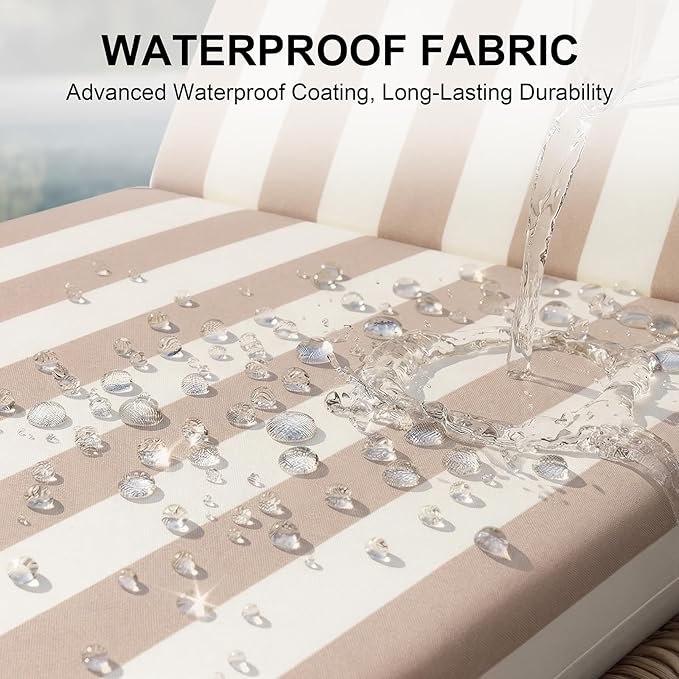 Crestlive Products Waterproof Outdoor Chaise Lounge Cushions Set of 2, Fade Resistant Patio Furniture Lounge Chair Cushion, 72" L x 21" W