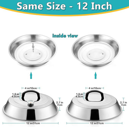 12Inch Cheese Melting Dome, HaSteeL Stainless Steel Round Basting Steaming Cover, Large Solid Griddle Dome & Grill Lid with Thermometer, For Flat Top Teppanyaki BBQ Camping Cooking Indoor & Outdoor