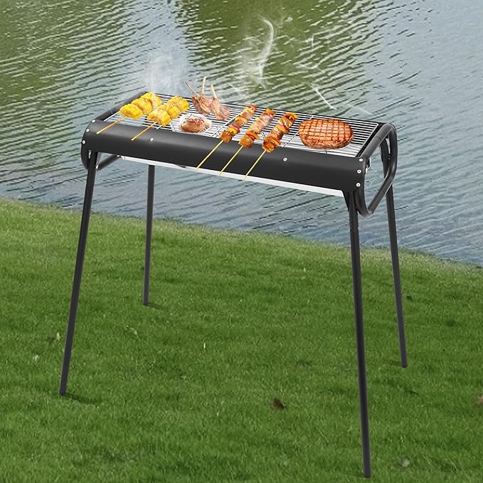 Portable Charcoal Grill Free Standing Kabob Barbecue Grill with Carry Bag Stainless Steel Outdoor BBQ Grill for Camping Garden Backyard Party Picnics, 28.74 * 14.57 * 32.28"