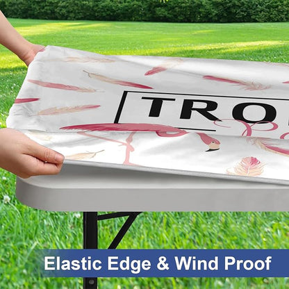 Irisbell Picnic Table Cover with Elastic Edge,6FT Wind Proof Wrinkleproof Fitted Tablecloth Cover Camping Beach Patio Rectangle Table Cloth for Indoor Outdoor (Tropical Flamingo, 30'' x 72'')