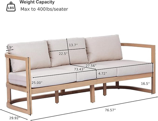 Merax Outdoor All-Weather Acacia Wood 3 Seater Sofa with Cushion and Deep Seat, Patio Sofa Daybed with Sturdy Base for Porch, Lawn, Backyard, Balcony, Light Teak